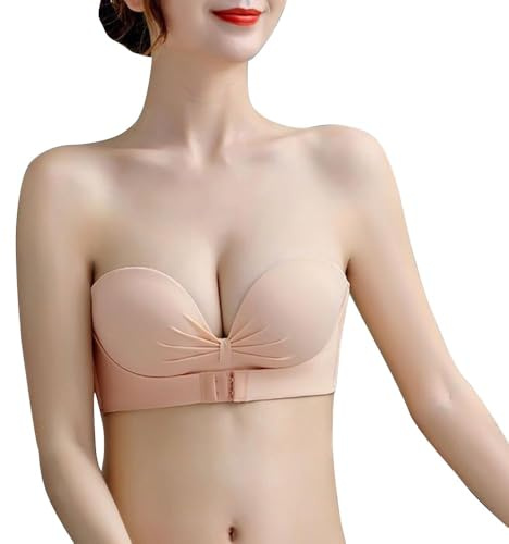 XFSRG Reggiseno Senza Spalline per Donna Reggiseno a Fascia Strapless Bandeau Push Up Bralette Senza Ferretto Invisibile Bra con Regolabili Rimovibile Spalline（Colore della Pelle 32/70AB）