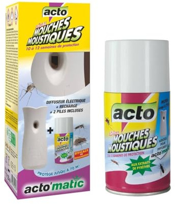 Pack Diffuseur ACTO'matic Électronique Anti-Mouches & Moustiques avec 2 recharges