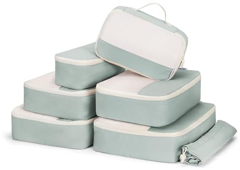 Narwey 7 Teilige Koffer Organizer Set, Packing Cubes Backpack Reise Packwürfel Rucksack Organizer Set Packtaschen für Koffer, Kofferorganizer Reiseorganizer Travel Essentials Bag (Mintgrün)