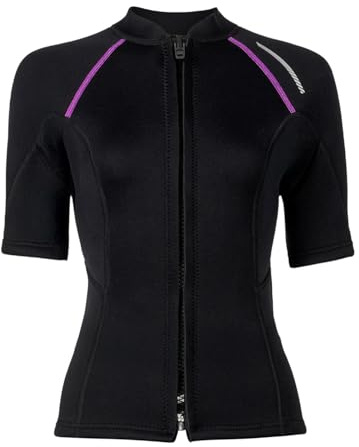 winying Maglietta da nuoto da donna, a maniche corte, in neoprene, parte superiore in neoprene, 1,5 mm, con cerniera frontale, per nuoto, sport acquatici, colore nero, S
