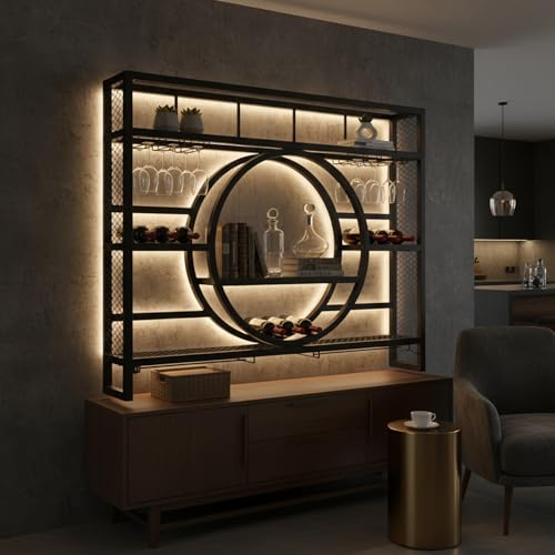 GWPGJW Weinregal Wand Metall, Bar Regal mit Weingläserhalter - Modernes Weinflaschenregal für Küche, Esszimmer, Home Bar und Restaurant, Wandmontage (Schwarz, 100cm)