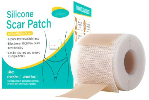 AEIXYA Cerotti Silicone Cicatrici – Fogli di Silicone per Cicatrici, Rimuove e Schiarisce Cicatrici, Adatto a Pelli Sensibili, Tagliabile e Riutilizzabile (4cm x 2m)