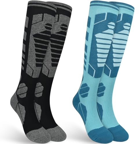 Smlper 2 Pairs Merino Wool Ski Socks womens 4-8,Snowboarding Socks,thermal Ski Socks (Black/Blue)