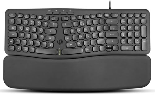 Perixx PERIBOARD-536B Teclado ergonómico Compacto con Puerto USB, Bloque numérico Integrado, reposamuñecas Desmontable, Escritura silenciosa, 417 × 238 × 29 mm, Negro, diseño alemán QWERTZ