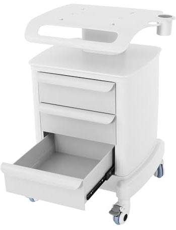 Carro de salón de belleza con ruedas y 3 cajones, carrito de peluquería blanco, 51 x 47 x 77 cm, accesorios de peluquería, para instrumentos de belleza y fines médicos