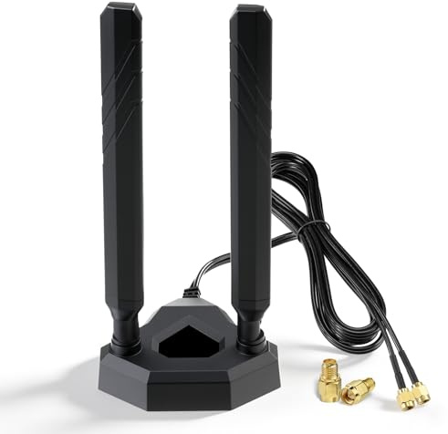 Eightwood WiFi 6E antenn 2,4 GHz 5 GHz 6 GHz WLAN-antenn RP-SMA antenn SMA adapter magnetisk bas med 2 m förlängningskabel för PC Bluetooth moderkort WLAN-kort PCI-kort WiFi route