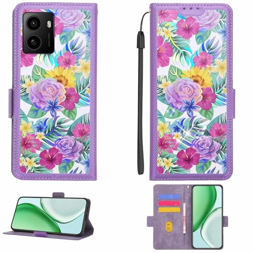 Kinetijy Case Compatible for BigPurplePhone Silverfox Senior Smartphone Phone Case Flip Cover [with Tempered Glass Screen Protector][RFID Blocking][Colorful Reflect Light] LPT-HUA1