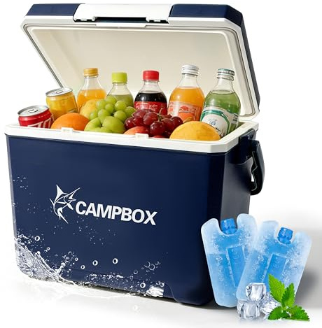 JONRRYIN Nevera Pasiva 24L, Nevera Portátil con 2 Acumuladores de Frio, Mantiene el Frío hasta 12h, Portátil Térmica Rígida para Playa, Camping, Picnic, Excursiones (BLU Scuro)