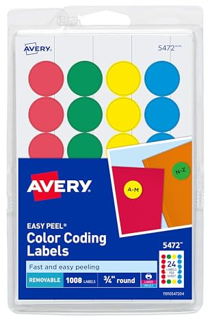 Avery Removable Color-Coding Labels, Removable Adhesive, Assorted Colors, 3/4 Diameter, 1,008 Labels (5472)