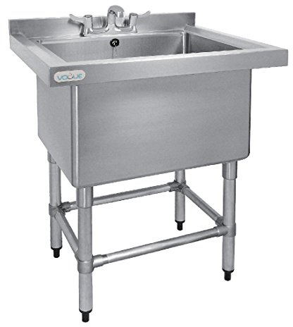 Vogue Tiefe Topfspüle mit Aufkantung an der Rückseite, Edelstahl, Größe: 900(H) x 770(B) x 600(T) mm, Fassungsvermögen: 100 Liter, Tiefe Großküchenspüle mit Standfuß und Ablage, CE141