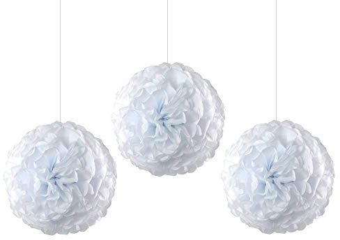 EinsSein 3X Pompons en Papier Set 35cm Blanc Boule Papier Boules de Rose Banderole Pompoms Pom poms Porte clefs Decoration Fleurs Anniversaire Table Plan eventail éventail en Birthday Soie Deco