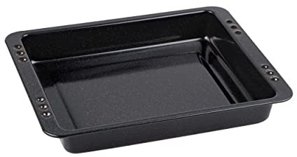 c|h|g Pequeña Fuente de Horno, Esmalte, Negro Moteado, 28.5 x 23 x 4 cm