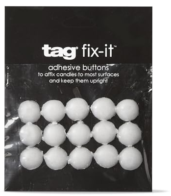 TAG Fix-It Buttons Candle Sticky Dots Pack 15 pc Flat Surface Adhesive Candle Adapter Buttons Home Living Room End Table Fireplace Mantle Table Tabletop Decorative Accessories White