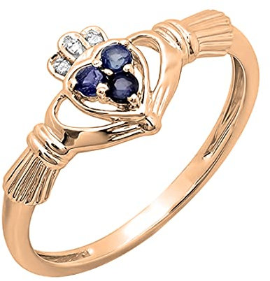 Dazzlingrock Collection 10 Karat Gold Weißer Diamant & Blauer Saphir Braut Versprechen Irish Love Claddagh-Herzform Ring Roségold Diamant, Roségold, Diamant