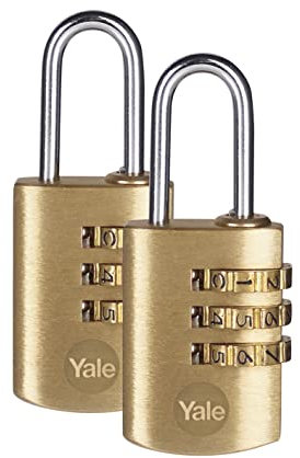 Yale Y150/22/120/2 3-Dial Combination Padlock, Brass, 22 mm, Set of 2 Piece