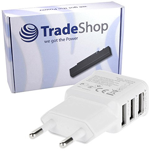 Trade-Shop Mini 3-Fach Mehrfachsteckdose USB Universal Netzteil Reiseadapter Netzstecker Stecker 220V Ladegerät USB-Adapter Flach für Apple iPhone 4 4S 5 5S 5C iPad 2 3 4 Air Mini iPod