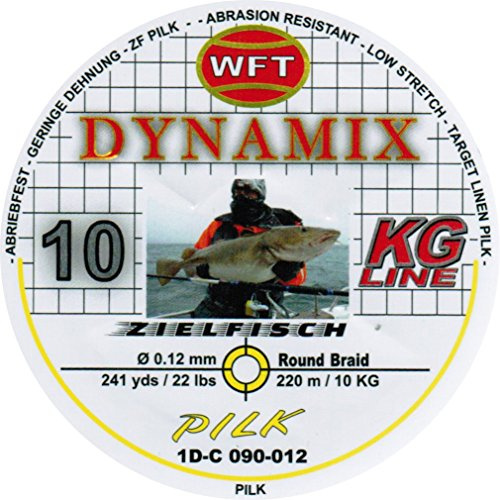 WFT Round Dynamix Pilk Yellow 220m, geflochtene Schnur zum Meeresangeln, Angelschnur für Norwegen, Durchmesser/Tragkraft:0.12mm / 10kg Tragkraft