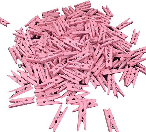 Bluelans® Lot de 100 mini pinces à linge en bois colorées pour loisirs créatifs Rose