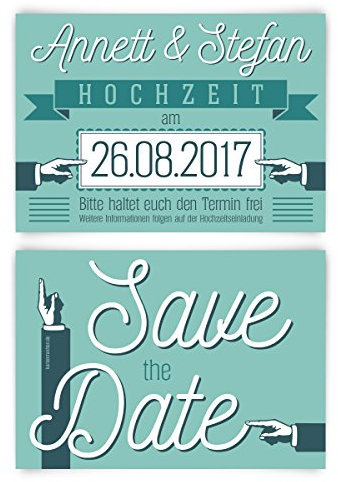 Save the Date Karten (10 Stück) - 50er Jahre Werbung in Mintgrün - Hochzeitskarten