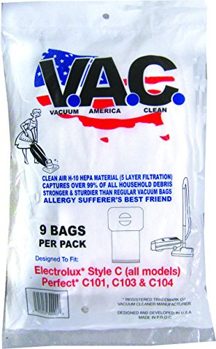 Vacuum America Clean VAC 15 FITS Perfect C101/C103, ELECTROLUX Canister Type C H-10 HEPA Filtration (Pack of 9)