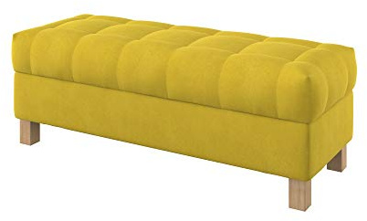 Furninero - Raffinierte gepolsterter Sitzbank Sitzhocker Sitzruhe Betthocker Ottomane, mit Stauraum, Quadratische Beine, 120 cm breit, Majestic Velvet Yellow Stoff (Licht zu reinigende), Gelb