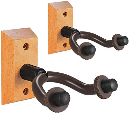 Gitarrenhalter Hakenhalter Wandhalter – einfach zu installieren – passend für alle Größen Gitarren, Bass, Mandoline, Banjo, Ukulele Hardwood 2 Pack Wood color