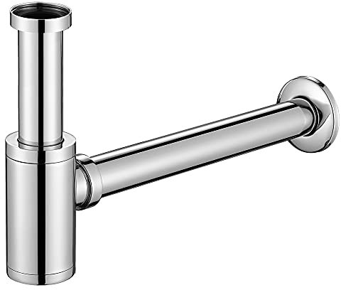 ONECE Sifone Tubo Universale per Lavabo Bagno in Acciaio Inox, 1 1/4 x 32 mm, Altezza Regolabile 15-23 cm, con Manicotto in Gomma, Anti-odore & insetti, Cromato