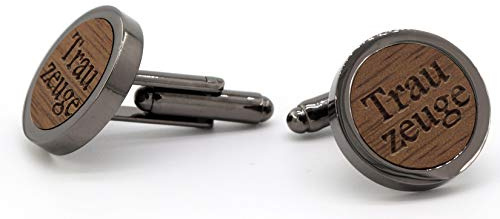 NaturSchatulle Manschettenknöpfe Herren Holz mit Gravur 1 Paar Schwarze Manschettenknopf Rund Hochzeit Anzug Männer Cufflinks for Men