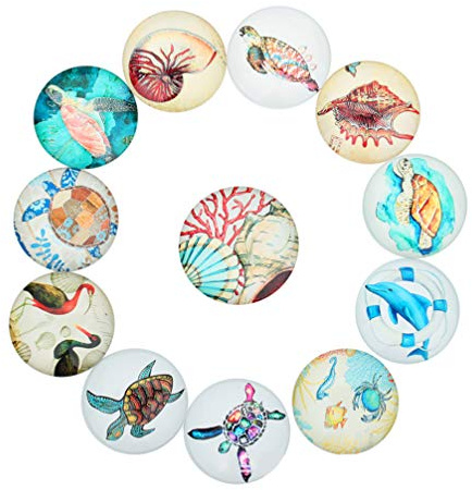 Glas Cabochon Fisch Muster Runde Glasmosaik Kristall Glas Halbrund Kuppel Nautische Marine Deko Mosaikfliesen für DIY Basteln Anhänger Schmuck Herstellung 25MM 20 Stück