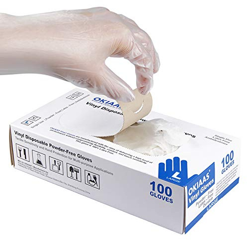 OKIAAS Disposable Gloves L, Food Safe| Latex-Free and Powder-Free Clear Vinyl Gloves for Cooking, Food Prep, Household Cleaning | Medium,100 Counts/Box