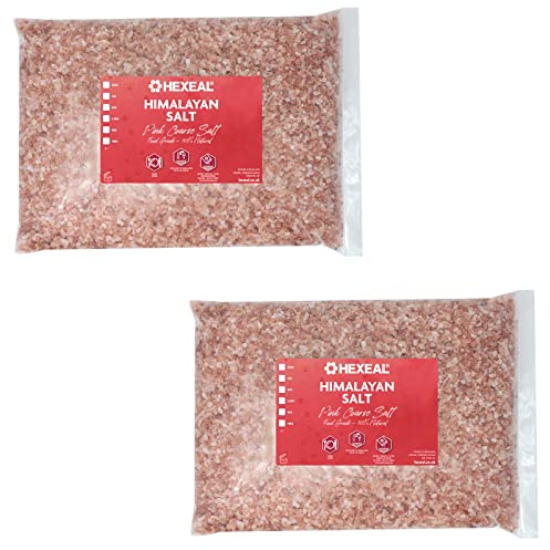 Hexeal Himalayan Pink Salt 2 x 5kg Bags - 100% Natural, Coarse & Food Grade | 10kg - For Seasoning, Cooking, Soothing Baths, Beauty & Cosmetics