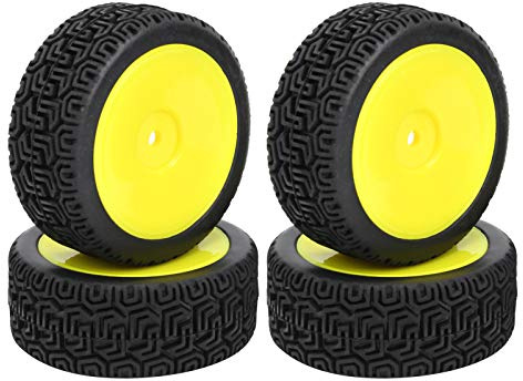 VGEBY Pneumatico RC, Accessorio Ricambio Ruote, 4 Pezzi, Colore Giallo, 1/10 RC Auto Compatibile, Alta velocità, for Competizioni, Drift, e Sviluppo Veicoli RC