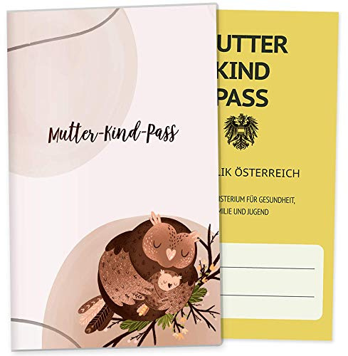 OLGS Mutter-Kind-Passhülle 3-teilig Österreich Eule | Baby Schwanger Geschenkidee Mukipasshülle | Schutzhülle Muki-Pass Schwangerschaft (MuKi-Pass Austria ohne Personalisierung, Eule Mia)