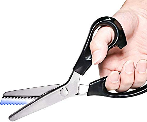 Senua - Forbici professionali a zig-zag, in acciaio inox, per tagliare e cucire, forbici a zig zag, per bambini e adulti, colore: nero