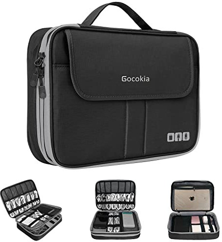 Gocokia Reise-Kabel-Organizer-Tasche, 3-lagig, XL-Kapazität, Elektronik-Zubehör, Kabel-Aufbewahrungstasche für Kabel, SD-Karte, Ladegeräte, Powerbank, Handy, Tablet, schwarz, X-Large