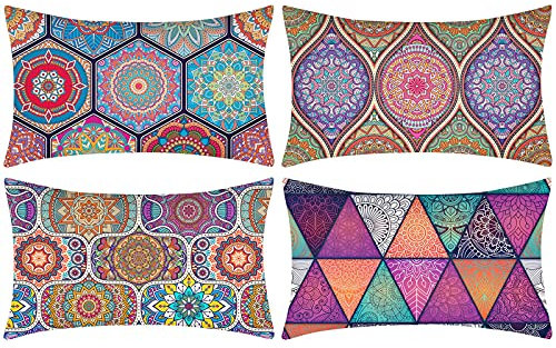 DakTou Fundas de Cojines Rectangulares 30x50cm Funda de Almohada Bohemia Mandalas Abstracto Fundas para Almohadones Algodón Lino Funda Cojin Decorativo para Sofá Oficina Home Patio Exterior, 2 Piezas