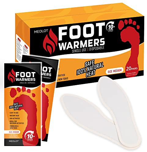 MEDLOT Insole Foot Warmers with Adhesive - Long Lasting, Safe Natural Odorless, Air Activated Warmers - Up to 10 Hours of Heat - 20 Pair, White