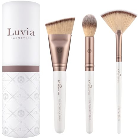 Set de pinceles de maquillaje Luvia, Highlight & Contour Set, Set de pinceles para el rostro, 3 pinceles cosméticos veganos, Pinceles de maquillaje para difuminar, perfilar y contornear