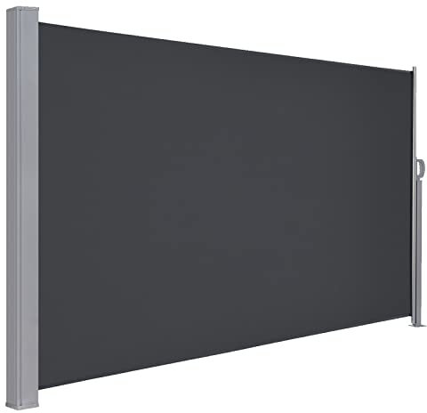 LARMNEE Seitenmarkise ausziehbar, 190 x 300 cm, Sichtschutz, Sonnenschutz, Seitenrollo, Blickdicht, Garten, Terrasse, Balkon, Anthrazit EBK193TBP02