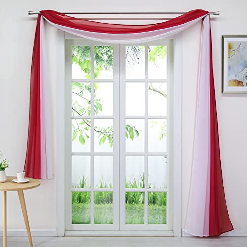 Delien Voile 1er Pack Gardinenschals Querbehang Transparente Gardine Freihanddeko Vorhang Einfarbige Farbverlauf Dekoschals Hängevorhang für Wohnzimmer Hochzeit Feier Party BxH 140x300cm,Rot
