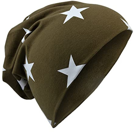 Miobo Jersey Slouch Beanie Cappello Lungo Unisex Stella Cotone Bambino Bambini Donna Uomo Piccola Stella Verde Oliva 48