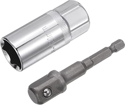 sourcing map 21mm Spark Plug Socket Set, 1/2 Drive 6 Point Deep Thin Wall with Hex Shank Power Drill Adapter