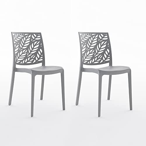Sillas de polipropileno con fibra de vidrio, apilables, para interior, cocina o comedor, para exterior y jardín, sillas de bar y restaurante, diseño – Dafne (2 sillas, gris oscuro)