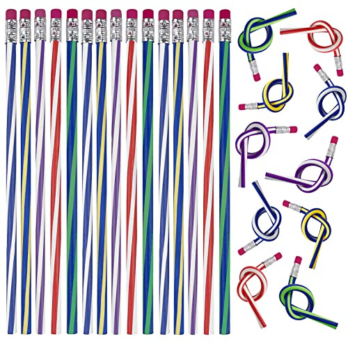 Firschoie 25 Stücke Zauberstift Biegebleistift Kinder, Biegbare Bleistifte mit Radiergummi, Weiche Regenbogen Bendy Bleistifte für Schule, Party, Preise, Weihnachten Geschenk, Versammlungen