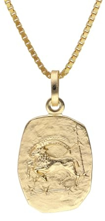 trendor Steinbock Sternzeichen Gold 333 mit vergoldeter Silberkette | klassischer Tierkreiszeichen Anhänger für Damen oder Herren, zeitloser Halsschmuck