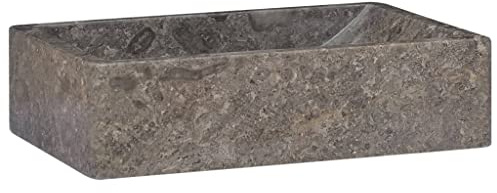 WIFESE Lavandino Marmo Grigio Appoggio - Lavabo Esterno e Lavanderia 45x30x12 cm