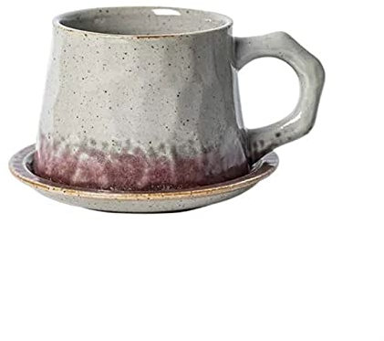 CRAGCO Tasses 300ML Tasse à café Vintage Tasse de poterie Brute de Haute qualité avec Tasse et Soucoupe à la Main en céramique Tasse à Eau Tasse à thé Tasse de café