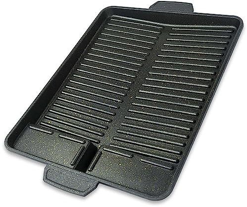 Z.M.C Piastra per barbecue 33 x 26 x 4 cm, griglia per fornello a gas, ideale per campeggio, plancha, griglia con rivestimento antiaderente, padella per barbecue a gas