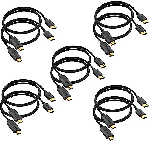 DisplayPort to HDMI Cable 10-Pack, 4K Display Port DP to HDMI Adapter 6FT Male to Male Cord UHD 4K, 2K,1080P, Gold-Plated Braided UHD Support Video and Audio for Dell, HP, NVIDIA,Samsung and More
