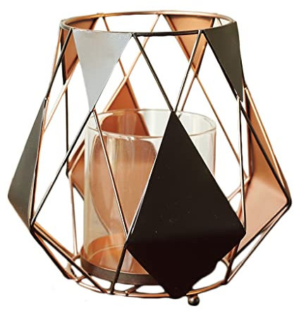 HEXEH Kerzenhalterhalter Schmiedeeisen geometrische Kerzenstick Black Diamond Windlampe Handwerk Klassische Kerzenlestick -Ornamente Kandelaber (Color : Schwarz, Size : B)
